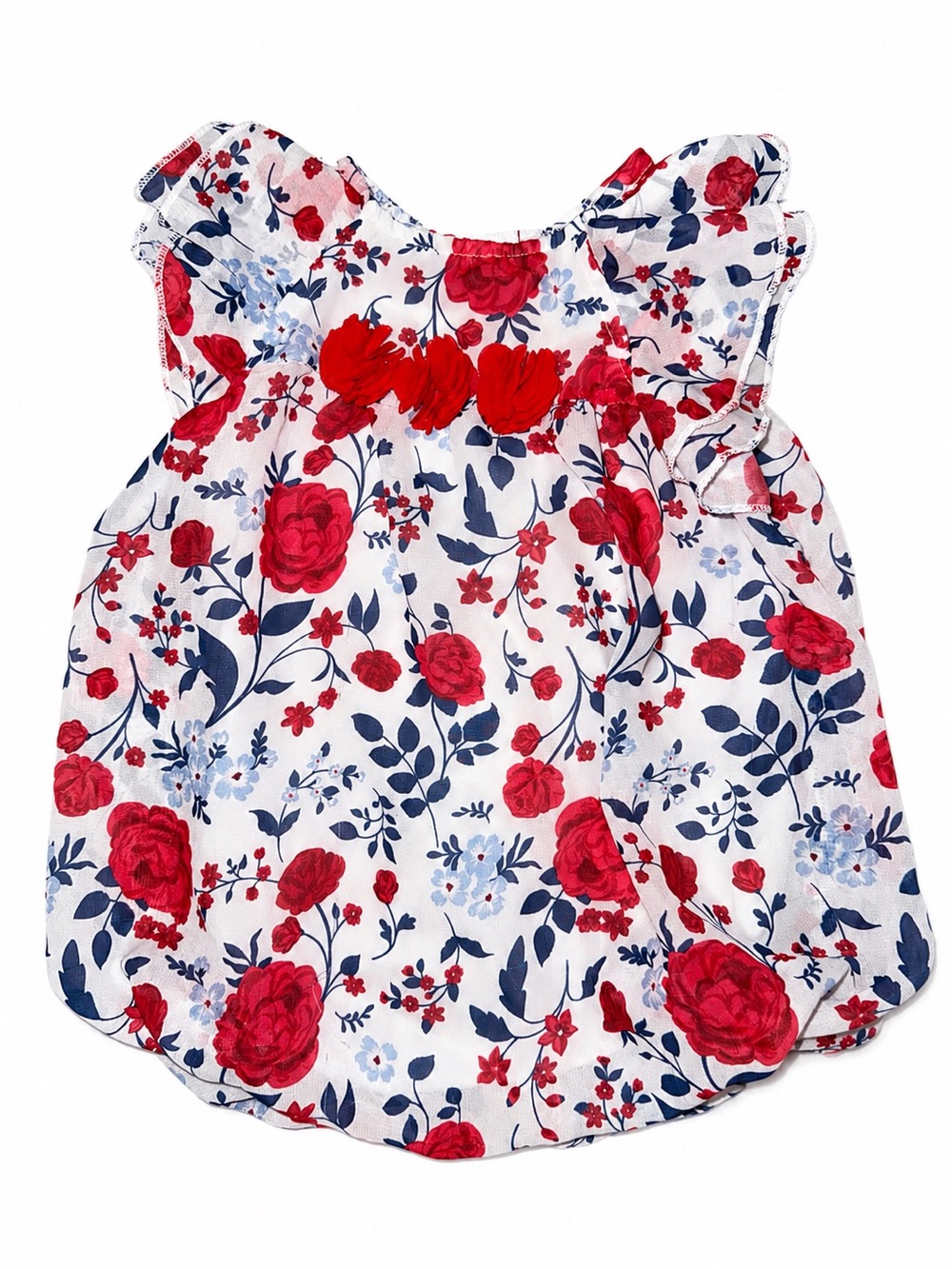 Little Lass Baby Girl 6M Floral Ruffle Dress Top Red Roses Flower Appliqué